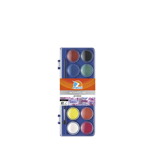 [404100-12] ACUARELA EZCO ESTUCHE PLASTICO PREMIUM X 12 COLORES