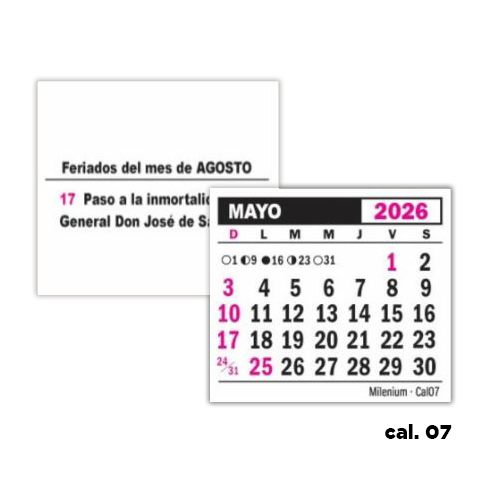 [CAL07] CALENDARIO MENSUAL MIGNON X 50 UNIDADES 5.2x5.2cm 2026