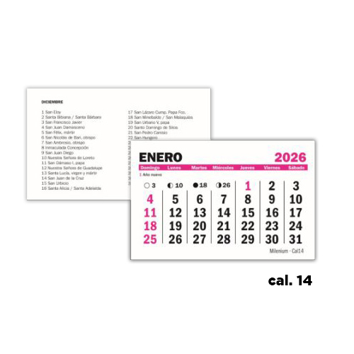 [CAL14] CALENDARIO MENSUAL X 25 UNIDADES 7.2x10cm 2026