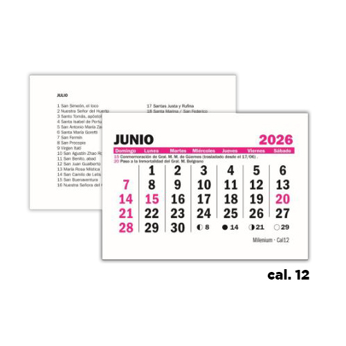 [CAL12] CALENDARIO MENSUAL X 25 UNIDADES 10x15cm 2026