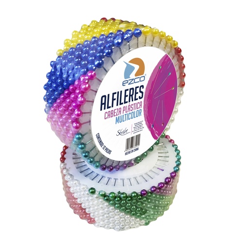 [530102] ALFILERES EZCO CABEZA PLASTICA MULTICOLOR 38mm X 12 DISCOS