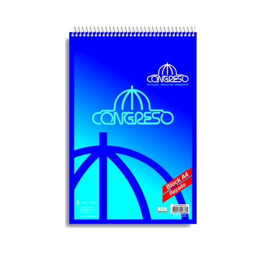 [501013] BLOCK CONGRESO ESPIRAL A4 80 HOJAS RAYADO