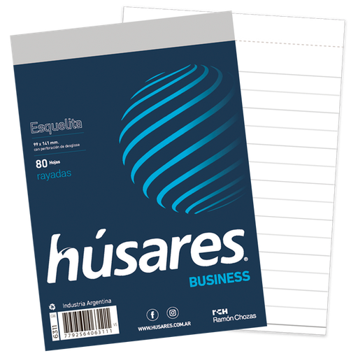 [6311] BLOCK HUSARES BUSINESS ESQUELITA 80 HOJAS RAYADO