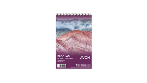 [103720] BLOCK AVON A5 CON ESPIRAL 80 HOJAS CUADRICULADO