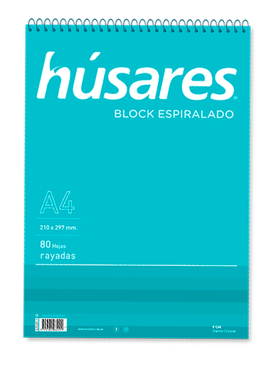 [6400] BLOCK HUSARES ESPIRALADO A4 80 HOJAS RAYADO