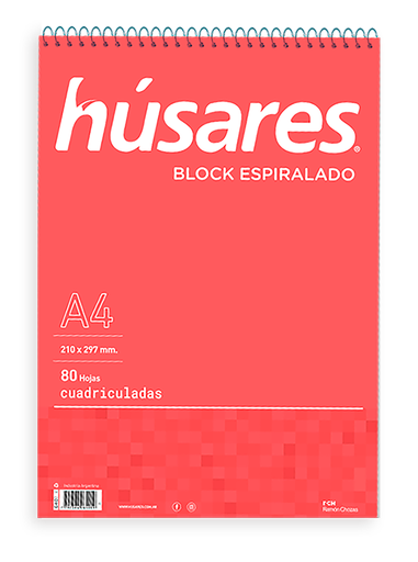 [6401] BLOCK HUSARES ESPIRALADO A4 80 HOJAS CUADRICULADO