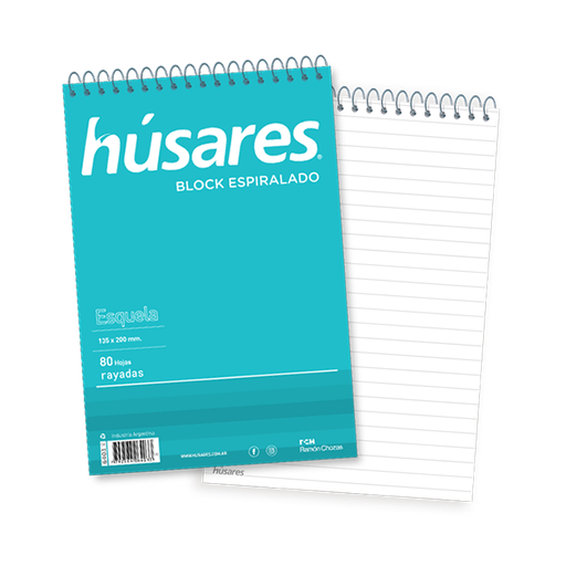 [6403] BLOCK HUSARES ESPIRALADO ESQUELA 80 HOJAS RAYADO
