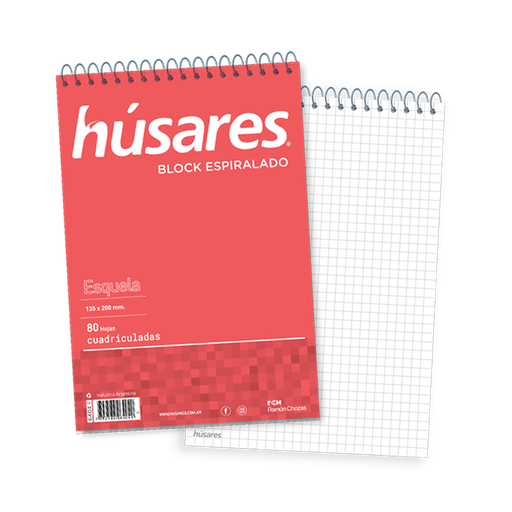 [6404] BLOCK HUSARES ESPIRLADO ESQUELA 80 HOJAS CUADRICULADO