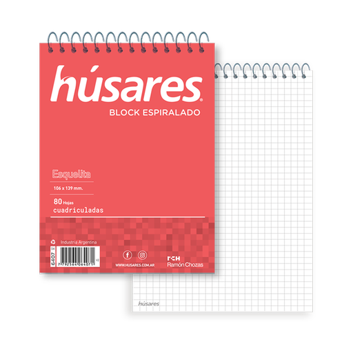 [6407] BLOCK HUSARES ESPIRALADO ESQUELITA 80 HOJAS CUADRICULADO