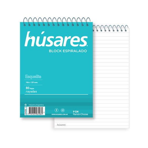[6406] BLOCK HUSARES ESPIRALADO ESQUELITA 80 HOJAS RAYADO