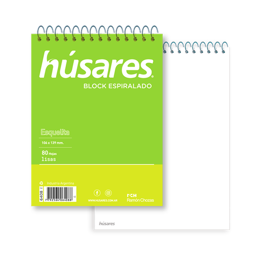 [6408] BLOCK HUSARES ESPIRALADO ESQUELITA 80 HOJAS LISO
