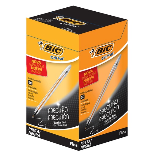 [886649] BOLIGRAFO BIC CRISTAL 0.8 TRAZO FINO X50 NEGRO PRECISION