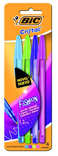 [902473] BOLIGRAFO BIC CRISTAL FASHION 1.2 X 4 COLORES SURTIDOS