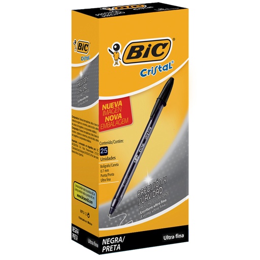 [902489] BOLIGRAFO BIC CRISTAL 0.7 X25 NEGRO PRECISION Y SUAVID