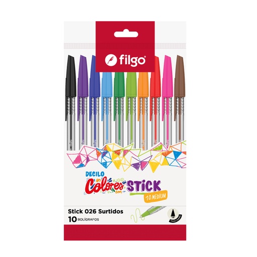 [SK10-F10-SUR] BOLIGRAFO FILGO 026 STICK 1.0 X 10 COLORES SURTIDOS