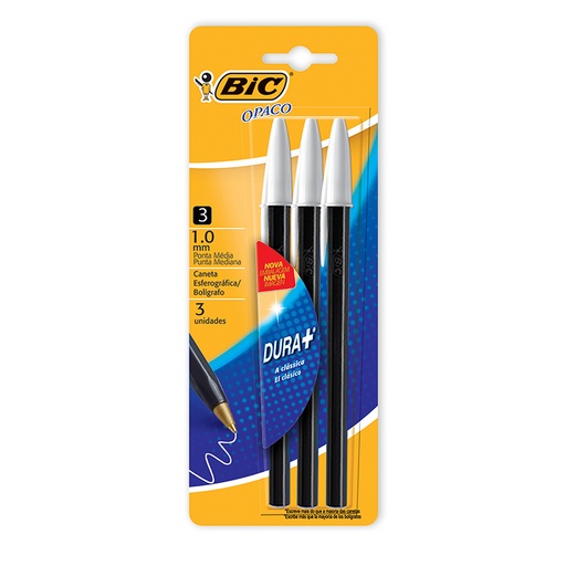 [908452] BOLIGRAFO BIC OPACO 1.0 X3 DURA+ NEGRO