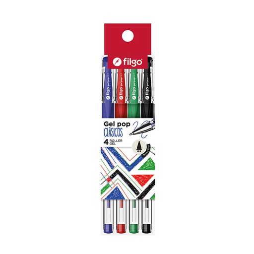 [GP7-E4-CLA] BOLIGRAFO FILGO GEL POP ROLLER GEL 0.8 X 4 COLORES CLASICOS
