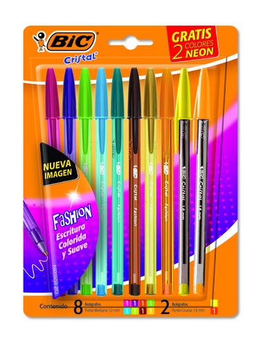 [950754] BOLIGRAFO BIC CRISTAL FASHION 1.2 X 10 COLORES SURTIDOS