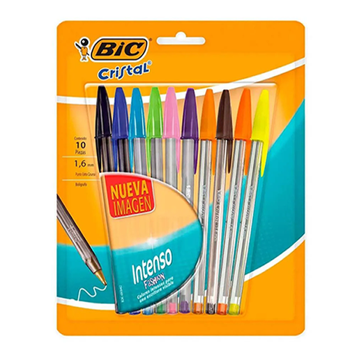 [9778761] BOLIGRAFO BIC CRISTAL 1.6 X 10 COLORES SURTIDOS