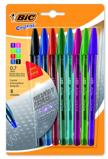 [967953] BOLIGRAFO BIC CRISTAL FASHION 0.7 X 8 COLORES SURTIDOS DISCONTINUO