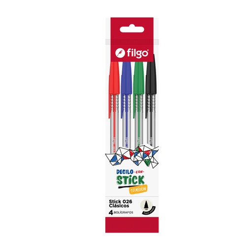[SK10-F4-CLA] BOLIGRAFO FILGO 026 STICK 1.0 X 4 SURTIDOS