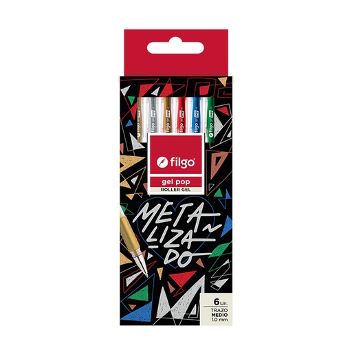 [GP10-E6-MET] BOLIGRAFO FILGO GEL POP ROLLER GEL 1.0 X 6 METALIZADO