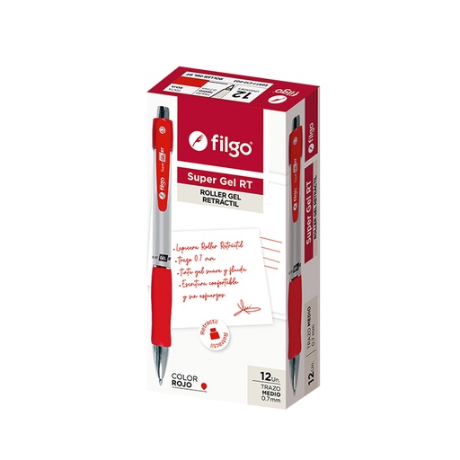 [SGRT7-C12-003] BOLIGRAFO FILGO SUPER GEL RETRACTIL 0.7 X12 ROJO RETRACTRIL