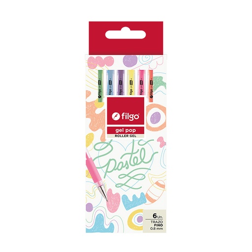 [GP8-E6-PAS] BOLIGRAFO FILGO GEL POP ROLLER GEL 0.8 X 6 PASTEL