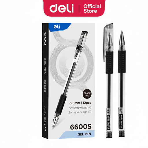 [E6600S-BK] BOLIGRAFO DELI DAILY GEL 0.5MM X12 NEGRO