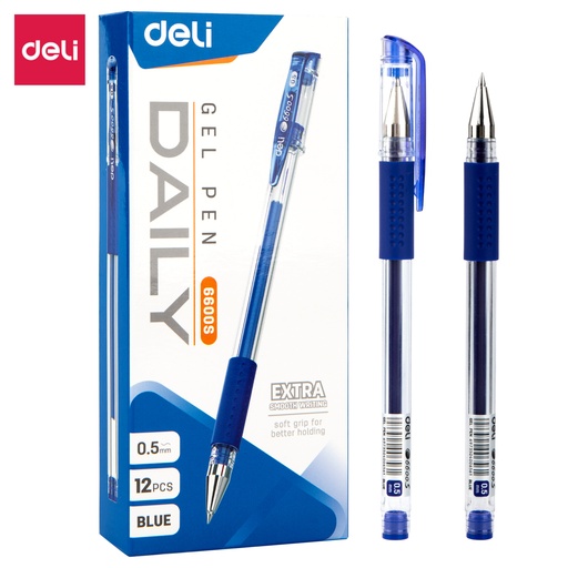 [E6600S-BL] BOLIGRAFO DELI DAILY GEL 0.5MM X12 AZUL