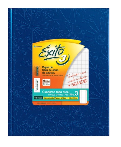 [103263] CUADERNO EXITO E3 FORRADO 48H AZUL CUADRO GRANDE