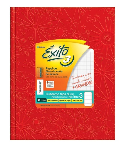 [103264] CUADERNO EXITO E3 FORRADO 48H ROJO CUADRO GRANDE