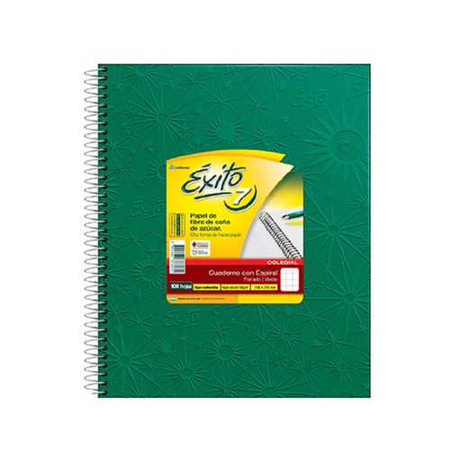 [101982] CUADERNO EXITO E7 ESPIRAL 21X27 100H VERDE CUADRICULADO