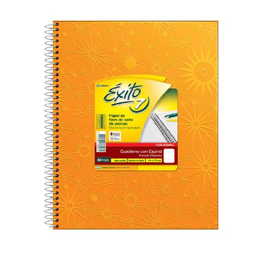 [102576] CUADERNO EXITO E7 ESPIRAL 21X27 60H NARANJA RAYADO
