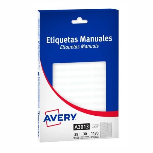[A3013] ETIQUETAS AVERY 3013 5X36MM BLANCA 30H