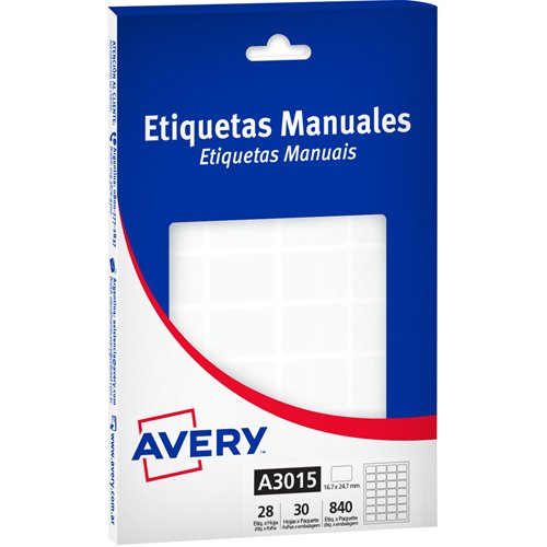 [A3015] ETIQUETAS AVERY 3015 16.7X24.7MM BLANCA 30H