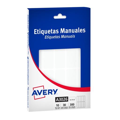[A3026] ETIQUETAS AVERY 3026 20X70MM BLANCA 30H