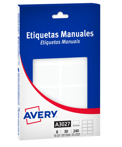 [A3027] ETIQUETAS AVERY 3027 28X50MM BLANCA 30H