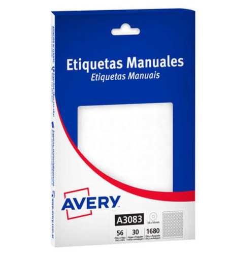 [A3083] OJALILLOS AVERY 14MM DIAMETRO TRANSPARENTE 30HOJAS