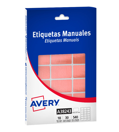 [A38243] ETIQUETAS AVERY 38243 19.8X33.7MM ROJO METAL 30H