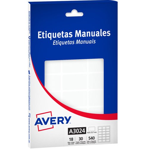 [A3024] ETIQUETAS AVERY 3024 19.8X33.7MM BLANCA 30H