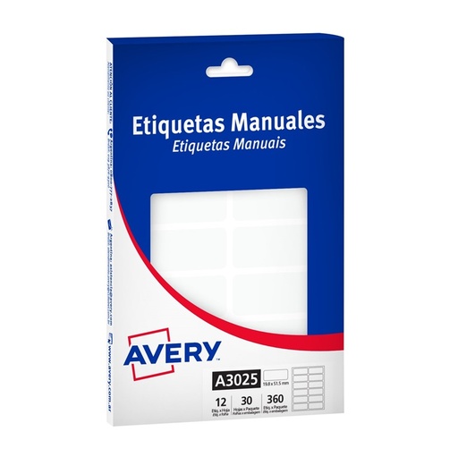 [A3025] ETIQUETAS AVERY 3025 19.8X51.5MM BLANCA 30H