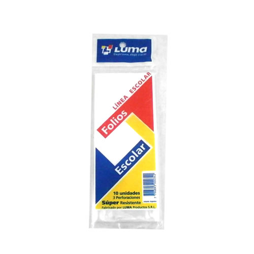 [31-08] FOLIO LUMA ESCOLAR SUPER POLIETILENO X10