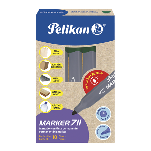 [041-711-240] MARCADOR PELIKAN 711 PR X10 VERDE PERMANENTE