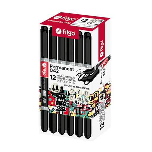 [PM042-C12-001] MARCADOR FILGO 042 X12 NEGRO PERMANENTE DOBLE PUNTA