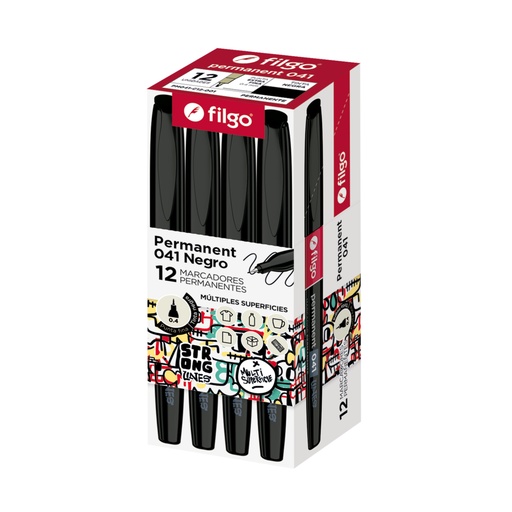 [PM041-C12-001] MARCADOR FILGO 041 X12 NEGRO PERMANENTE PUNTA EXTRA FINA