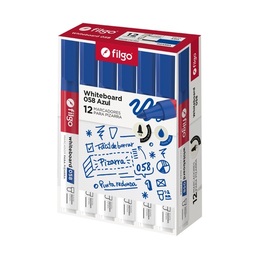 [WB058-C12-003] MARCADOR FILGO 058 X12 AZUL PARA PIZZARRA