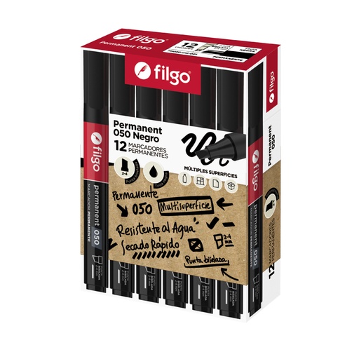 [PM051-C12-001] MARCADOR FILGO 051 X12 NEGRO PERMANENTE PUNTA REDONDA