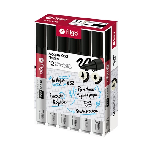 [AM052-C12-001] MARCADOR FILGO 052 X12 NEGRO AL AGUA
