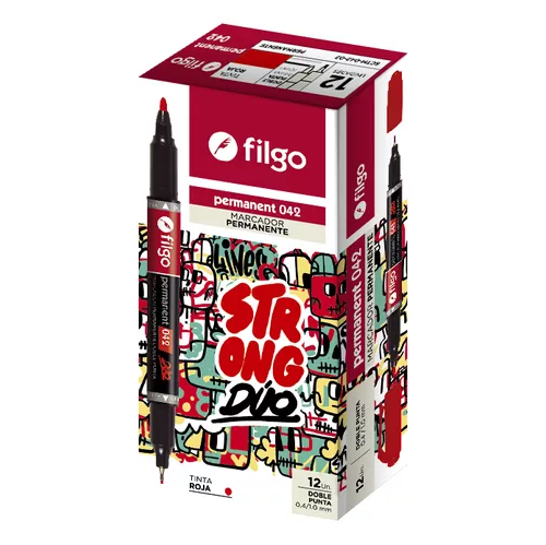 [PM042-C12-002] MARCADOR FILGO 042 X12 ROJO PERMANENTE DOBLE PUNTA